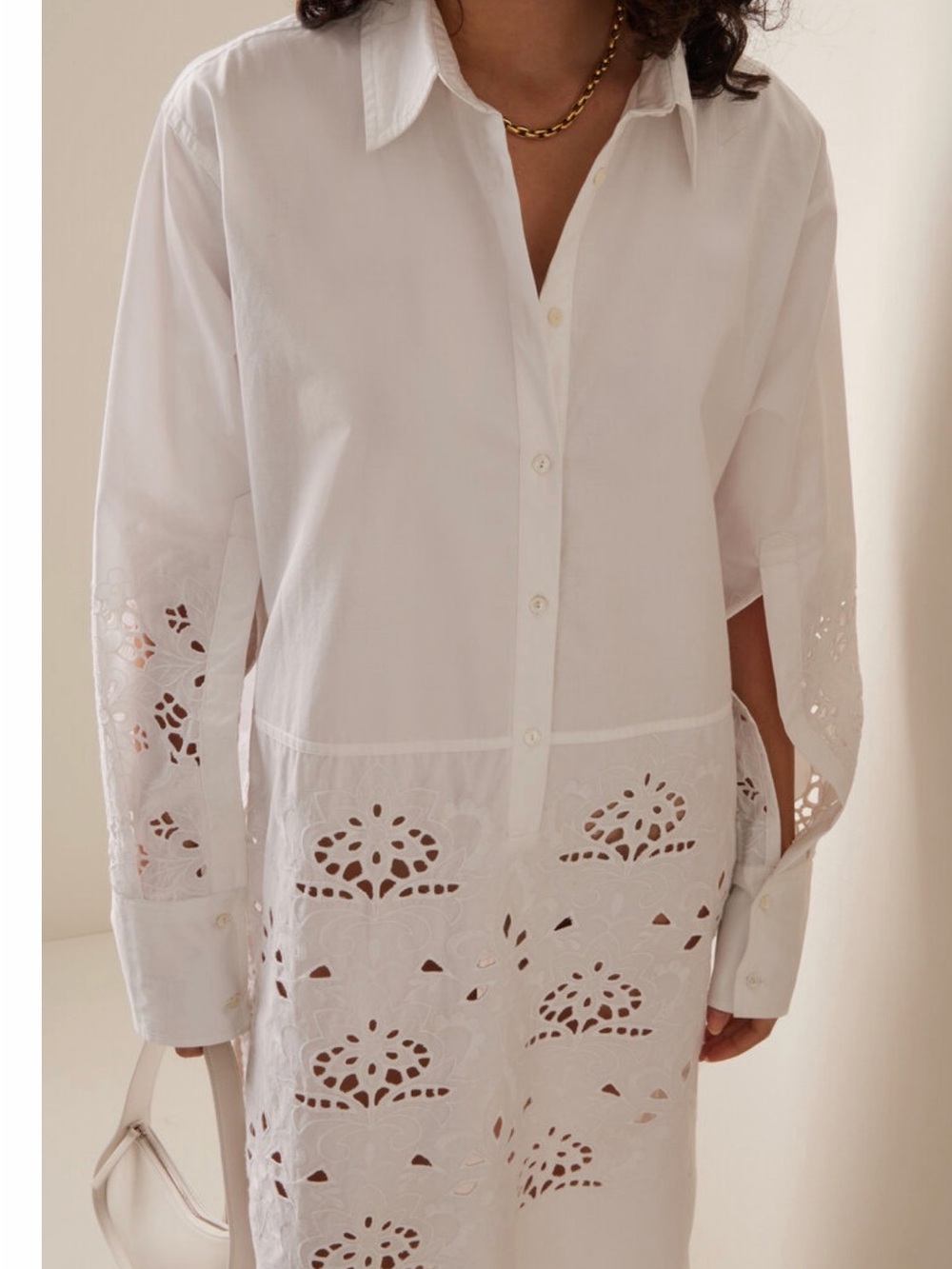 NWT Nili Lotan Louanne white embroidered long poplin dress $850 size L $670 off - Picture 3 of 10